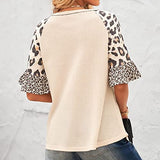 Leopard Print Stitching Half Sleeve Top Bottoming Shirt Small V-Neck T-Shirt | Original Brand | Women's Tops and Blouses
