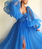 Prom Dresses 2021 Tulle Long Ball Gowns for Women Formal Sweetheart Puffy Sleeves