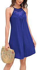 Womens Summer Sleeveless Halter Neck Lace Tunic Tank Dress Casual Short Es