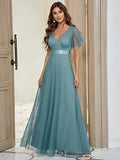 Women's Double V-Neck Empire Waist Front Wrap Bridesmaid Dress  - Sara Clothes