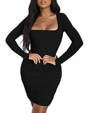 Women's Sexy Bodycon Ruched Mini Club Dress Long Sleeve Basic Casual Dresses