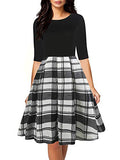 oxiuly Women's Vintage Half Sleeve O-Neck Contrast Casual Pockets Party Swing Dress OX253 | Women's Casual Dresses
