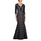 Women's Long V-Neck Fit and Flare Dress Lace Special Occasion