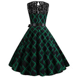 2018 Women Vintage Floral Bodycon Plaid Sleeveless Casual Evening Party Dress Audrey Hepburn Rockabilly Dress Pleated Skirt | Original Brand | Women's Cocktail Dresses