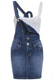 Womens Skinny Denim Dungaree Dress, Mid Blue, Sizes 8 to 14