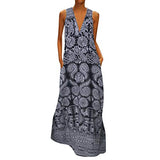 Women Vintage Sleeveless Printed Summer Daily Dress Casual Long Dress | Original Brand