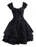 Cemavin Womens Classic Black Layered Lace-Up Cotton Lolita Dress