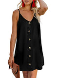 Women Summer Spaghetti Strap Button Down V Neck Sleeveless Casual Mini Dress