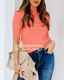LIYOHON Womens Tops Dressy Casual Fall Cute Tops Mock Turtleneck Business White T Shirts Pink-M | Women's Casual Dresses