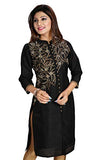 Women Indian Long Black Raw Silk Kurti Tunic Kurta Shirt Dress Embroidery BD345