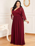 Plus Size Elegant V Neck Pleated A Line Chiffon Mother of Bride Dress - Sara Clothes