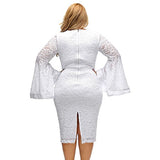 Sexy All White Plus Size Dress For Women Bell Sleeves Lace Dress Party Dress | Women's Casual Dresses