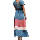 Summer Dresses for Women, Ladies Sexy Deep V-Neck Splicing Short Sleeve Drawstring Long Dresses Party UK Size | Women's Work Dresses