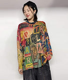 Multred Women Long Sleeve Jumpers Knitted Graphic Sweater Crew Neck Loose Pullover Sweater Tops - Yesno | Women's Jumpers