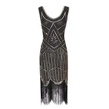 IMEKIS Women Vintage 1920s Flapper Dress Sleeveless V-Neck Sequin Beaded Fringe Cocktail Evening Dresses Art Deco Great Gatsby Prom Ball Gown