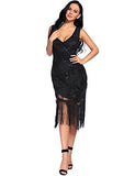 Women's 1920s Gatsby Dress V Neck Sequin Bead Fringed Cocktail Hem Flapper Dress