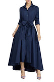 Women Long Sleeve Loose Elegant Maxi Dress Button Down Up Shirt Long Dress with Pockets and Belts | Women's Work Dresses