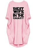 Women's Best Wife In The Galaxy Long Sleeve Oversize Baggy Dresses With Pockets