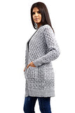 Ladies Cable Knit Open Waffle Boyfriend Cardigan Long Sleeve with Pockets