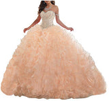Lovely Romana Women's Organza Ruffles Quinceanera Beaded Sweetheart Prom Ball Gown