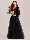 Women's V Neck Maxi Long Sleeves See-through Sexy Lace Black Wedding Dress For Bride 90336 | Women's Lace Dresses