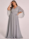 Plus Size Elegant V Neck Pleated A Line Chiffon Mother of Bride Dress Gray US - Sara Clothes