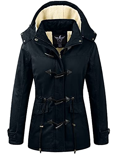 YXP Women's Winter Thicken Military Parka Jacket Warm Fleece Cotton Coat with Removable Hood