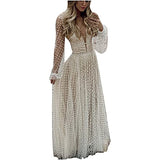 Womens Polka Dot Wedding Dresses Long Sleeve Lace Bridal Gowns Boho Sheer Mesh Evening Formal Gowns Cocktail Party Maxi Dress | Women's Lace Dresses