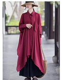 Women's Casual Cotton Linen High Low Irregular Hem Plus Size Long Button Down Shirt Dresses