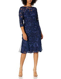 Women's Tea Length Embroidered Dress Illusion Sleeves-Closeout | Women's Work Dresses
