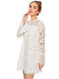 Women's Crochet Pom-pom Sheer Lace Bell Sleeve Dress