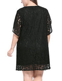 Women Plus Size Dresses Tulip Sleeves Hollow Floral Lace Shift Dress Valentines | Women's Casual Dresses