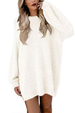Women's Furry Crewneck Oversized Loose Long Pullover Sweater Dress
