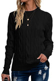 Breampot Women Cable Knit Jumper Casual Basic Long Sleeve Pullover Sweater Tops(Black,Small) | Women's Sweaters