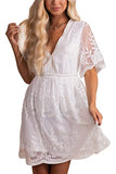 Women's V-neck Floral Lace Cocktail Dress Lace Sleeve Casual Mini Dresses Wedding Shower Guest Bridesmaid Party Dress | Women's Cocktail Dresses