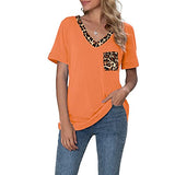 Aoysky Women's Leopard V Neck Short Sleeve Shirts Loose Casual Tee T Shirt with Pocket