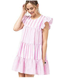 Women's Stripe Print Ruffle Sleeve Babydoll Dress