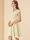 Women's V Neck Cap Sleeve Lace Trim Fit and Flare Floral Dress | Original Brand