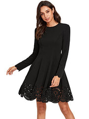 Romwe Women's Scalloped Hem Stretchy Knit Flared Skater A-line Dress