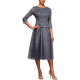 Blue Smoke Women's Long Evening Gown With Sequin Lace Bodice Tea Length Sequin Mock Dress | Women's Formal Dresses