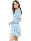 Women's Floral Smocked Waist Tie Neck Layered Chiffon Mini Dress