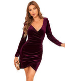 Women's Velvet Stretch Ruched Bodycon Midi Cocktail Party Dress