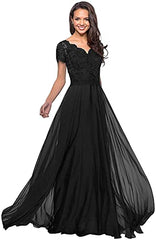 Women's V-neck Lace Long Mother Of The Bride Dress With Pockets Formal Evening Gown