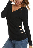 Women's Wrap Tops V Neck Tunic Long Sleeve Casual T-Shirts Blouse | Women's Tops and Blouses