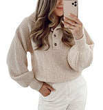 BTFBM Women Casual Button Up Turtleneck Sweaters Long Sleeve Knitted Solid Color Soft Loose Fall Winter Pullover Sweater