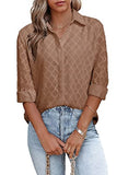 Brown Womens Button Down Shirts Long Sleeve V Neck Blouses Tops for Work - FARYSAYS | Women's Tops and Blouses