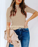 Oatmeal Ladies Tops Dressy Casual Fall Cute Tops Mock Turtleneck Business White T Shirts - LIYOHON Womens Fall Fashion | Women's Tops and Blouses