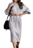 Ancapelion Women’s Casual Long Sleeve Jumper Sweater Dress Loose Backless Side Split Middle Long Knit Dress