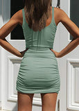 Women's Scoop Neck Sleeveless Tank Dress Summer Ruched Ribbed Club Mini Bodycon Dresses