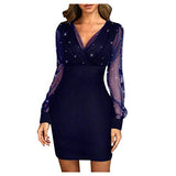 Women's Sexy Transparent Bodycon Dress Black Mesh Pencil Skirt Tulle Sleeve Wrap Dress Bodycon Short V Neck Sequins Ceremony Cocktail Casual Dress | Original Brand | Women's Cocktail Dresses